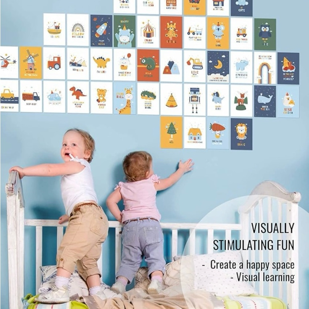 ONE JUMBLE Nursery Wall Décor Wall Art for Baby Boy - 60 piece Collage Adorable